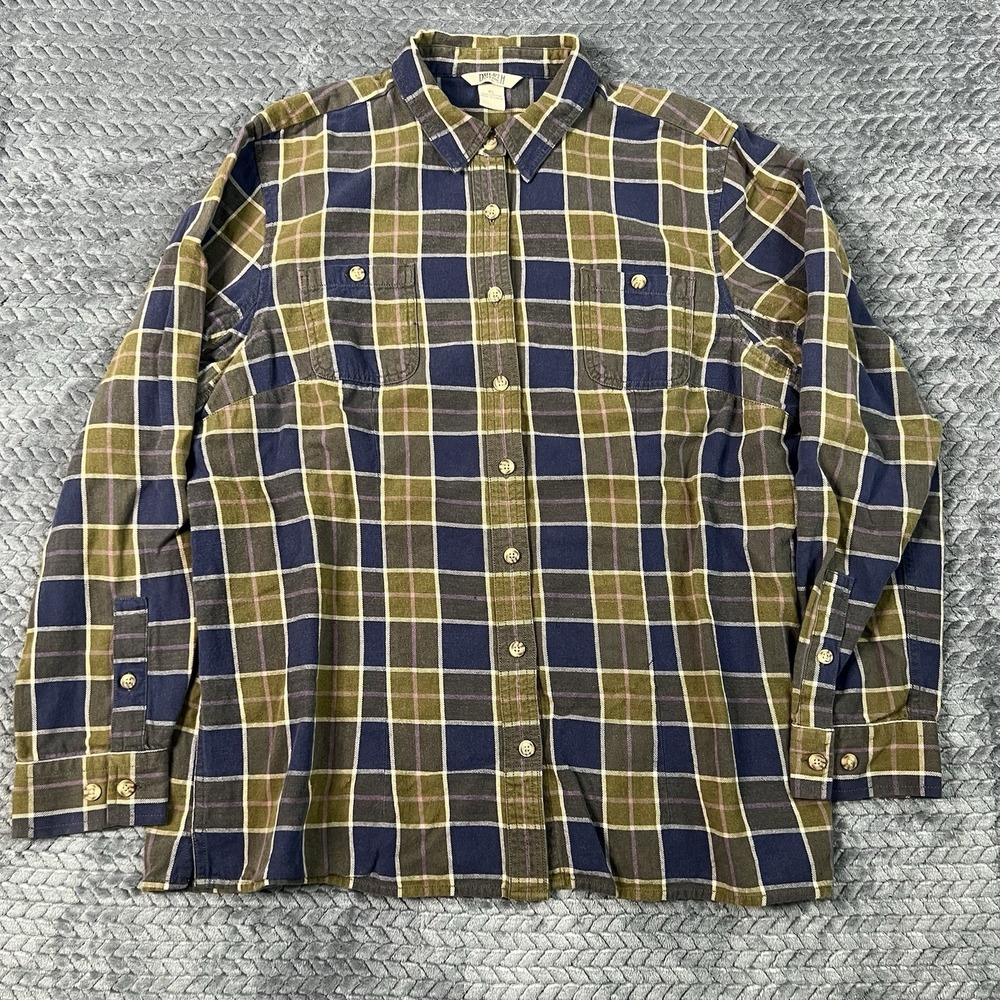 Duluth Trading Plaid Flannel Green Long Sleeve Button Shirt Women's XL Cotton